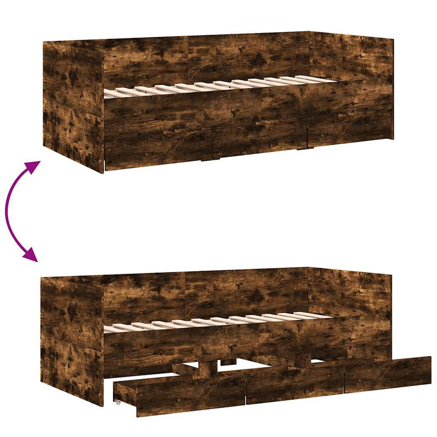 vidaXL Tagesbett mit Schubladen in Räuchereiche, ohne Matratze, B/T/H: 100 x 203 x 65 cm - Bild 4