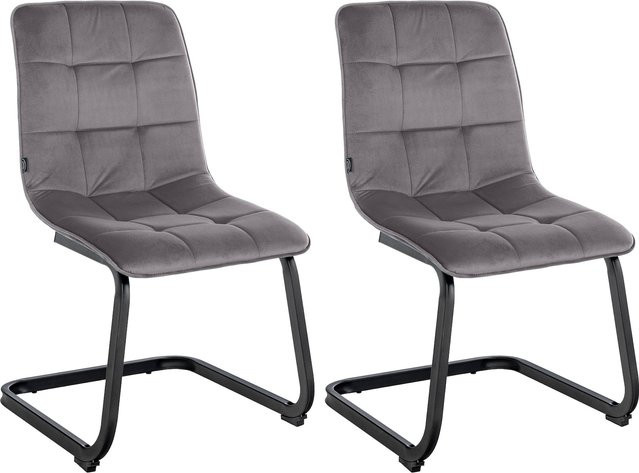 CLP 2er Set Esszimmerstuhl Vermont Freischwinger mit Samt-Bezug und Metallgestell in Grau - Bild 1