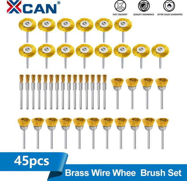 XCAN 45-teiliges Polierschleifscheiben-Set aus Messing und Stahldraht in Gold, T-förmiges Bürstenzubehör für Dremel-Drehwerkzeuge - Bild 1