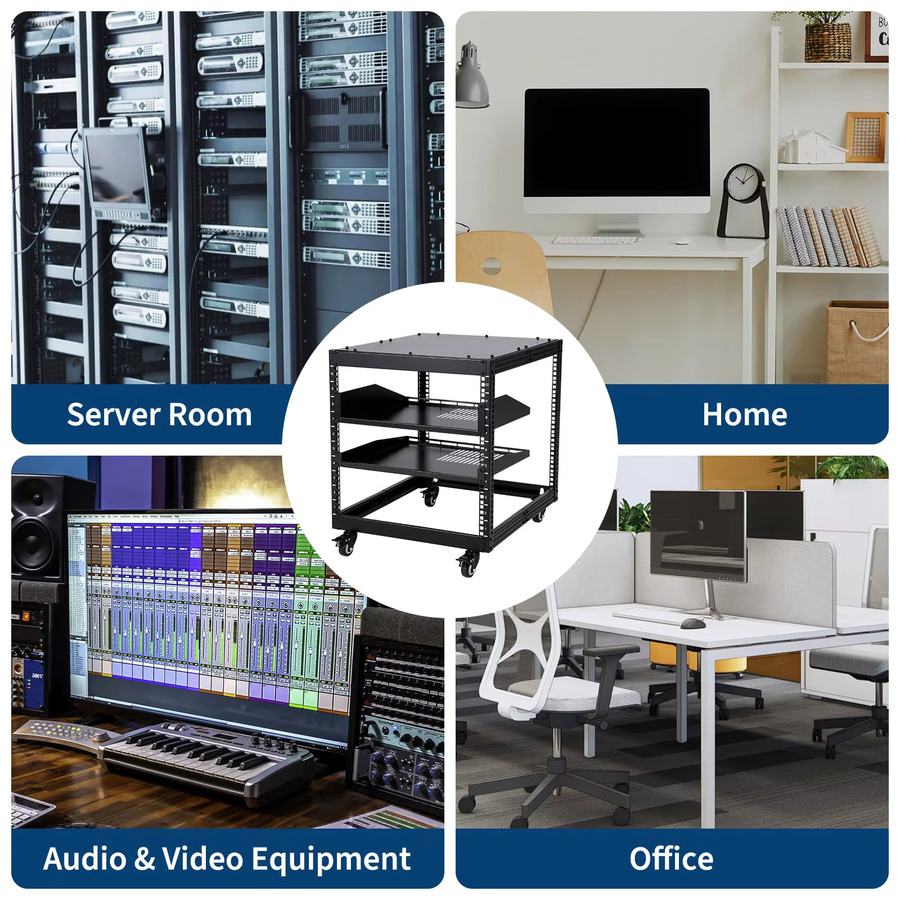 HiMISS 10U Open-Frame-Serverrack in Schwarz, tiefenverstellbar, für 23 Zoll bis 40 Zoll, freistehend oder zur Wandmontage mit 4 feststellbaren Rollen, 2er-Set - Bild 6