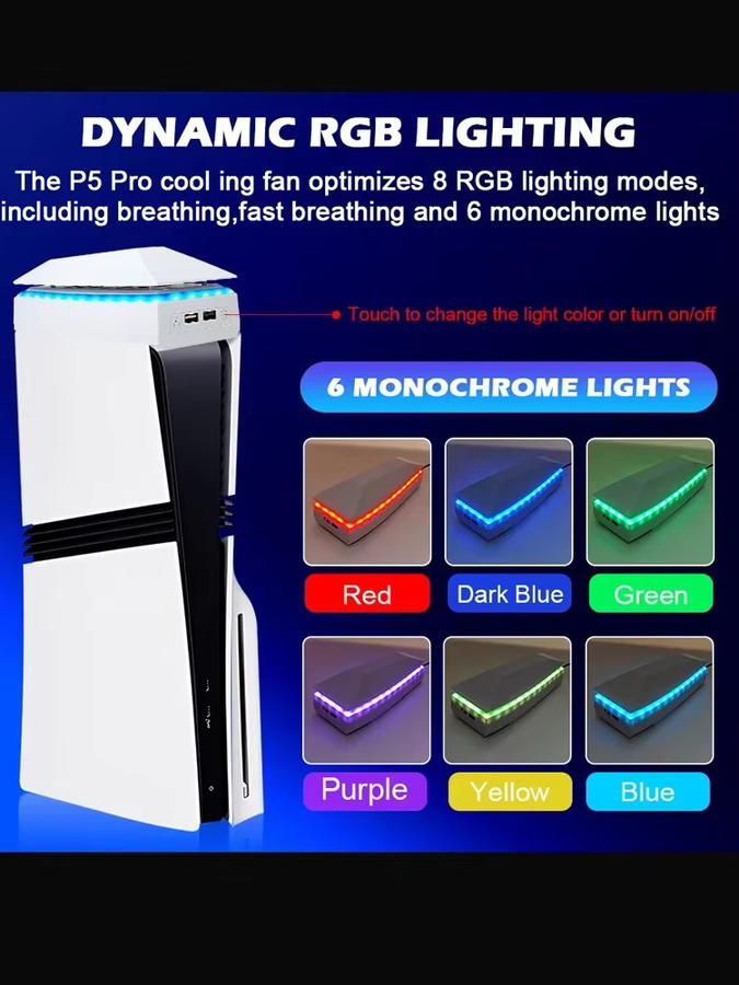 Hayoumon RGB-LED Top-Kühlventilator für PS5 Pro in Weiß mit Staubschutz und Wärmeableitung - Bild 5