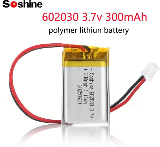 Soshine 602030 Lithium-Akku 3,7 V 300 mAh Li-Ion-Polymer-Akku in Silber für Bluetooth-Headsets, Lautsprecher und Monitore - Bild 1