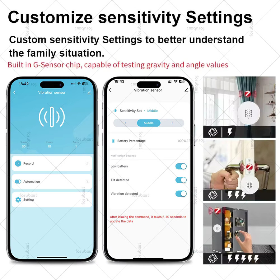 Tuya Zigbee Smart Vibration Sensor in Weiß mit Neigungserkennung und Echtzeit-Alarm über die Smart Life App - Bild 2