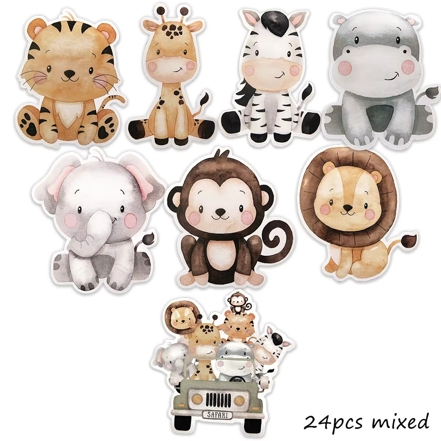 24 Stück Wildtier-Aufkleber für Kinder in Multicolour zur Party-Dekoration und DIY-Verpackung im Dschungel-Safari-Design - Bild 2