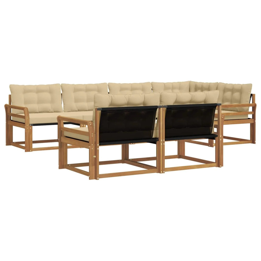 vidaXL Outdoor-Sofagarnitur aus Akazienholz in L-Form, 7-teiliges Set mit Kissen in Beige und Braun - Bild 2