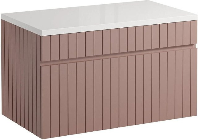 Vente-unique Waschbeckenunterschrank Satara in Puderrosa mit Streifen-Optik, Breite: 80 cm - Bild 1
