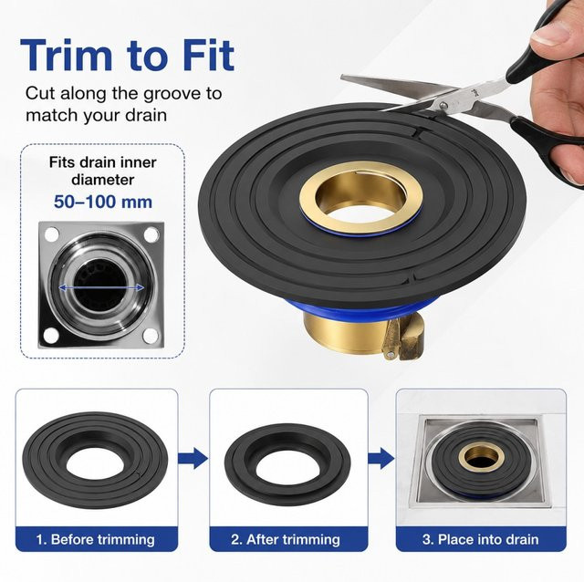 VILOYI Verstellbarer Bodenablaufkern aus Messing mit grauer Silikondichtung als Geruchskontroll-Zubehör für Dusch- und Küchenabläufe - Bild 1