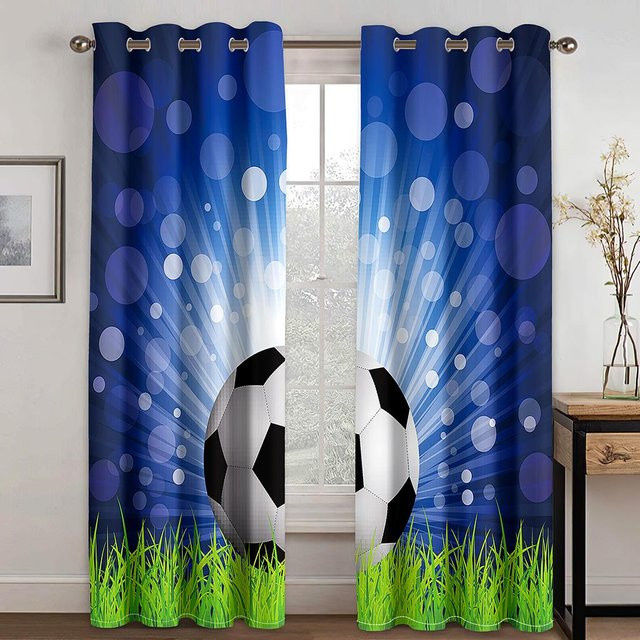 A Family Of Home Textiles 3D Fußball Fenster Vorhänge mit 2 Paneelen, Blau, B: 100 cm, H: 130 cm - Bild 1