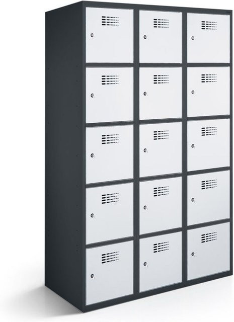 rotstahl Fächerschrank mit 15 Fächern, Korpus Anthrazitgrau und Türen Hellgrau, B/T/H: 90 x 50 x 180 cm - Bild 1