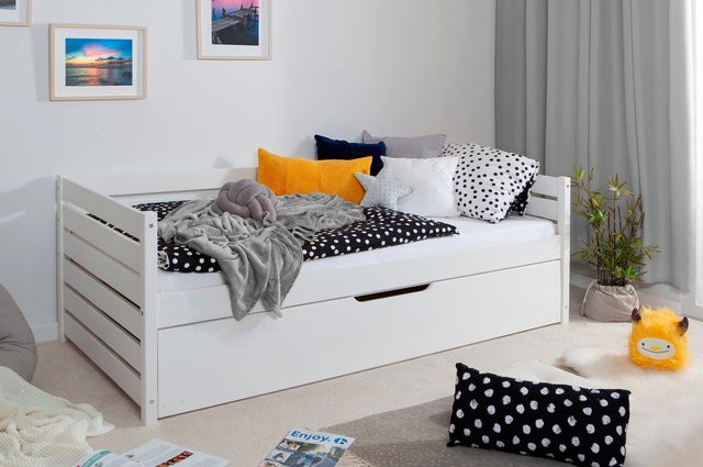 Sofabett Naomi von TiCAA mit Ausziehbett in Weiß, Gestell aus Kiefer massiv, B/T/H: 100 x 200 x 70 cm - Bild 1