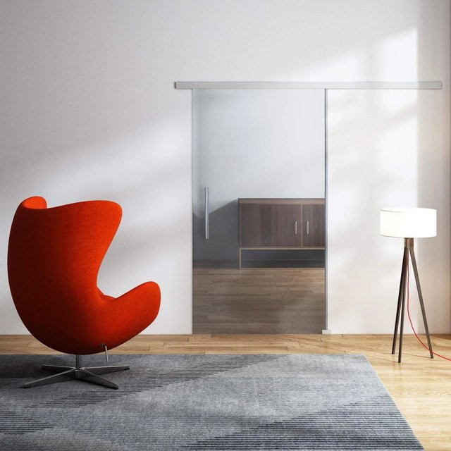 Dorma Glasschiebetür Klarglas in Silber mit Griffstange und SoftClose, B: 90 cm, H: 205 cm - Bild 1