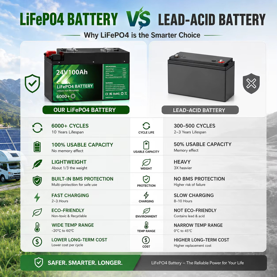 LEYOHO LiFePO4 24V 100Ah 2,56kWh Lithium-Batteriepack mit Bluetooth BMS in Schwarz - Bild 6
