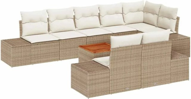 vidaXL Garten-Sofa-Set 9-teilig aus Polyrattan in Beige und Weiß mit Akazienholz und Polsterkissen - Bild 1