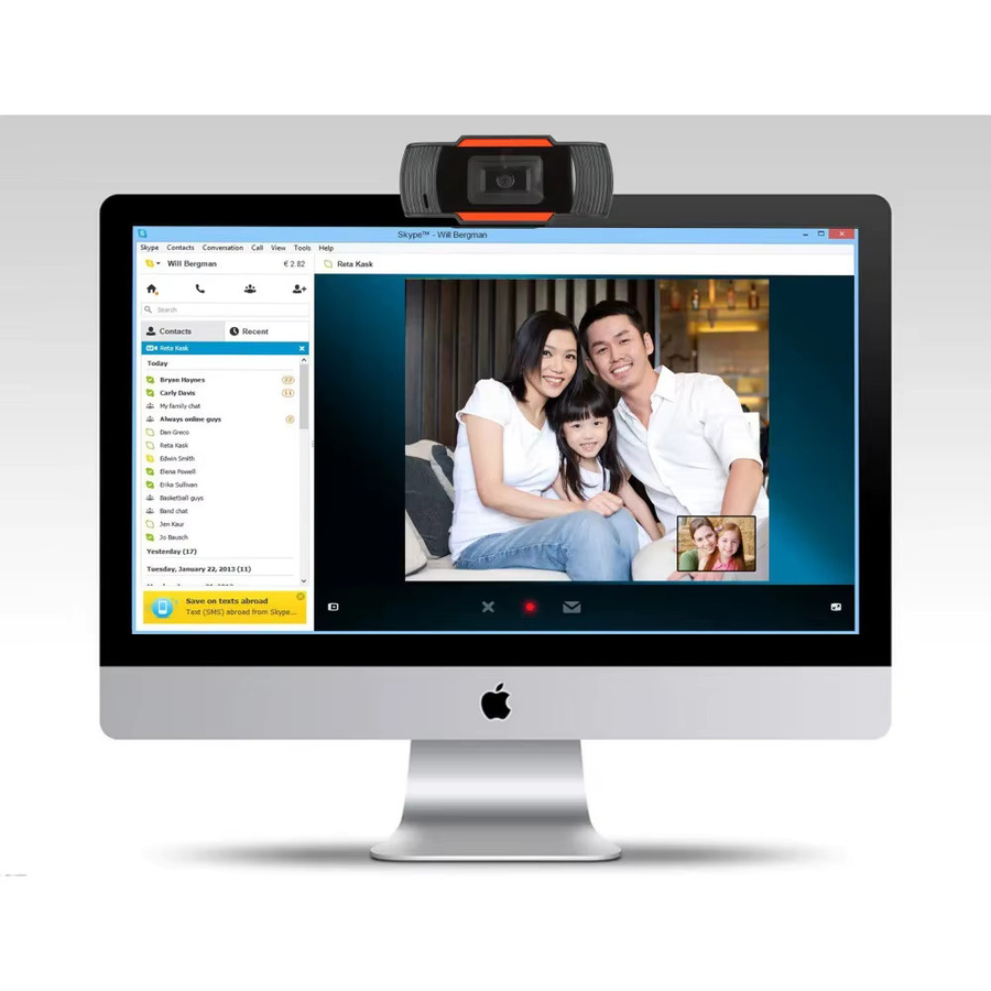 Clodrain Mini-Webcam Full HD 1080P USB-Kamera mit Mikrofon in Schwarz für PC und Laptop - Bild 3