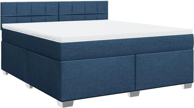 vidaXL Boxspringbett mit Matratze in Blau und Weiß, Hybrid-Design mit Taschenfederkern, B/T: 180 x 200 cm - Bild 1