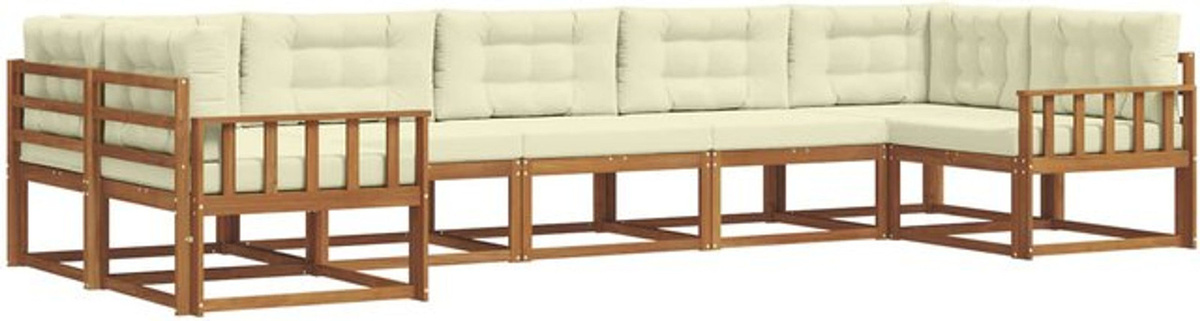 7-teilige Outdoor-Sofagarnitur aus Akazie mit Kissen in Natur und Beige von vidaXL - Bild 1