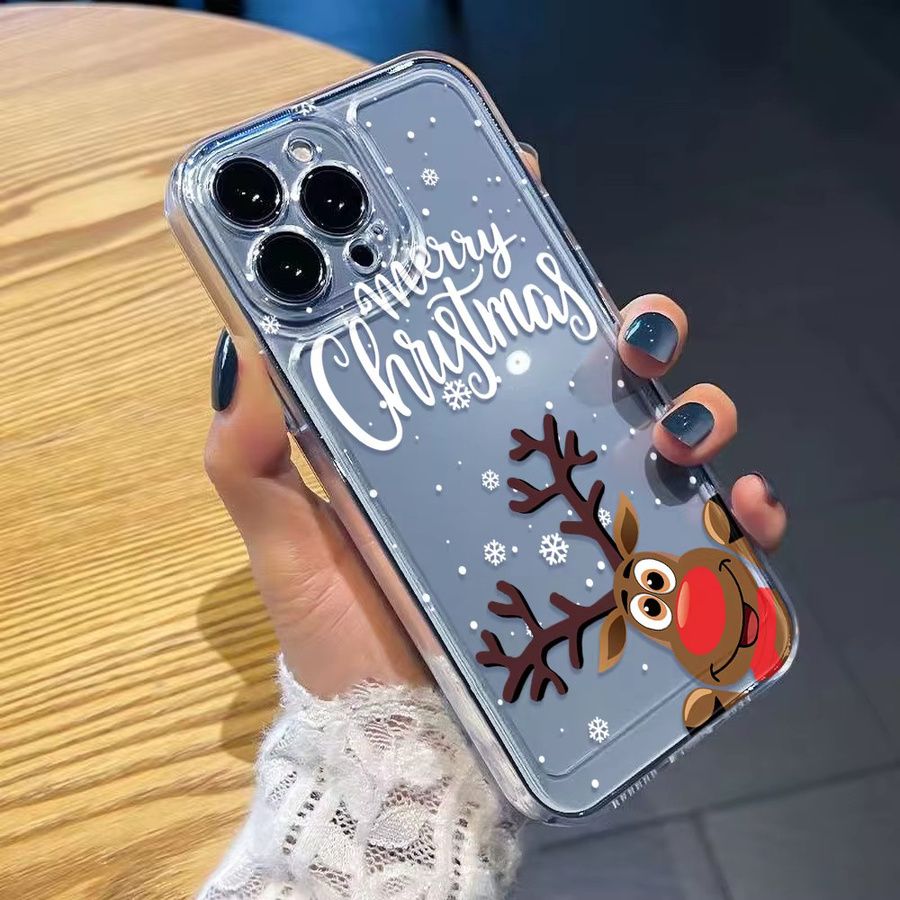 Stoßfeste transparente Handyhülle von Caynes mit Frohe Weihnachten Muster für iPhone 11 bis iPhone 16 Pro Max und Air Modelle aus TPU - Bild 4