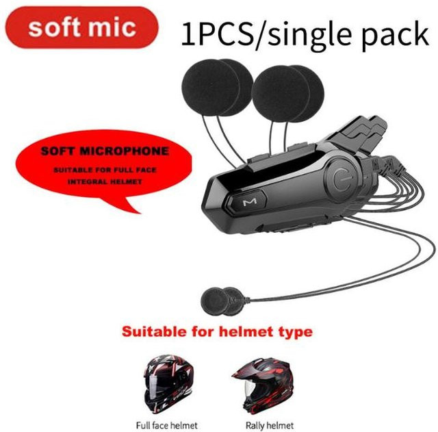 Motorgo Premium E1 Motorrad-Bluetooth 5.0 Helm-Gegensprechanlage Headset mit IPX6 Wasserdichtigkeit, 1000 m Reichweite und Freisprechfunktion für 2 Fahrer, Schwarz - Bild 1