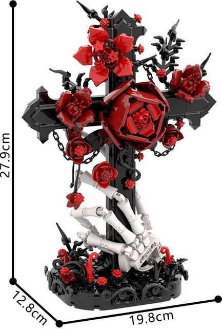 Gobricks MOC Gotische Totenkopf-Kreuz Schwarze Rose Bausteine - Bild 1