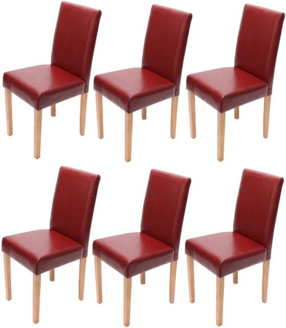 6er-Set MCW Esszimmerstühle Littau aus Leder in Rot mit hellen Beinen - Bild 2