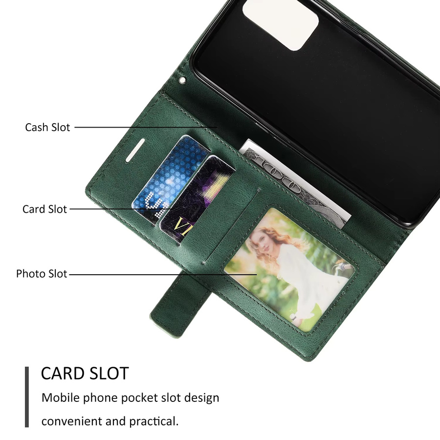Leder-Flipcase für OPPO in Grün mit Kartenfach und Magnetverschluss - Bild 2