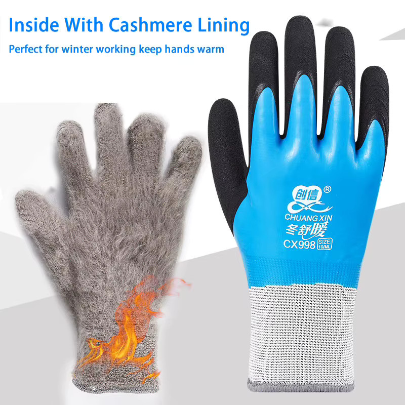 10 Paar ELESESAFE Winter-Arbeitshandschuhe aus Gummi, wasserdicht und thermisch, blau - Bild 2