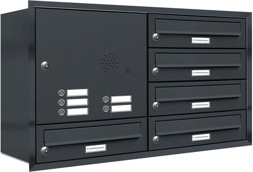 AL Briefkasten-System für 5 Parteien zur Unterputzmontage, grau, Breite: 153,311 cm, Höhe: 50,0 cm, Tiefe: 27,5 cm - Bild 1