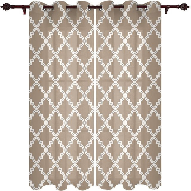 Super Six Vorhangpaneel Marokko Design Schwarz Weiß Beige, semi-transparent, B: 90 cm, H: 100 cm, 2er Set - Bild 1