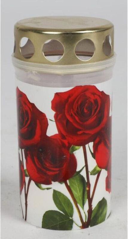 15er Set BURI Grablichter mit Rosen-Design aus Glas in Mehrfarbig, runde Grabkerzen zur Friedhofsdekoration - Bild 1