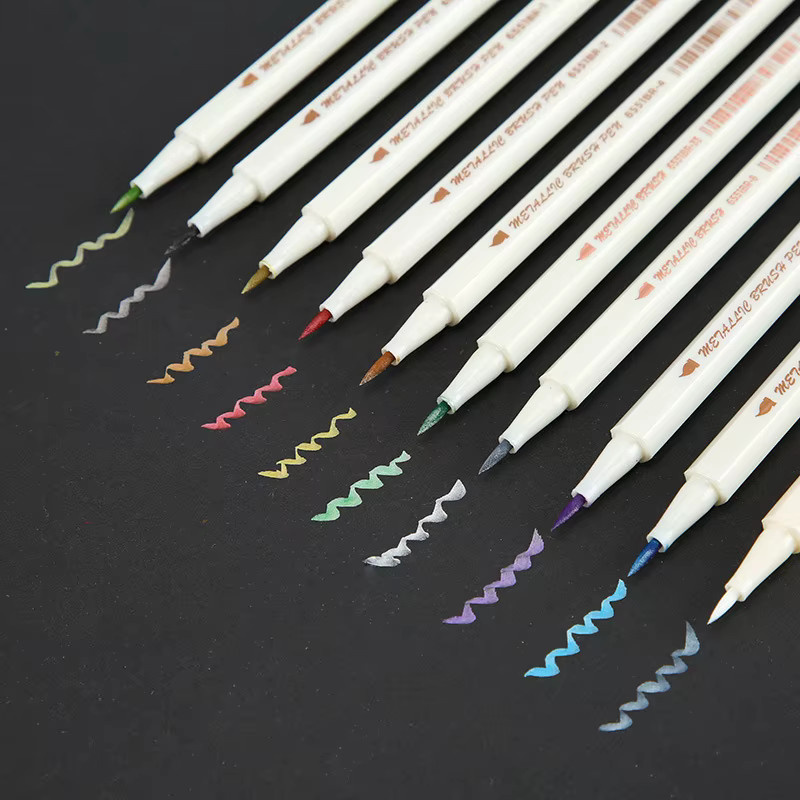 Aquarellmarker Set mit 10 Farben in einer Metallbox, inklusive Pinsel und Perlglanz-Effekt für Schule und Büro, Mehrfarbig - Bild 4