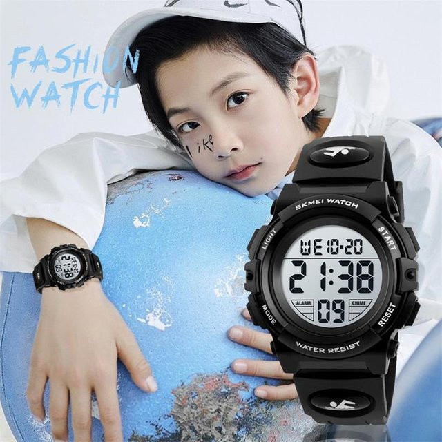 SKMEI Kinderarmbanduhr, Chronograph, Digitaluhr, Kunststoff, Schwarz - Bild 1