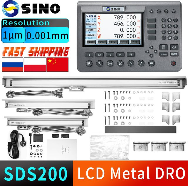 SINO 3-Achsen-DRO-Kit SDS200-Set mit KA-300 KA-500 LCD-Digitalanzeige und Glas-Linearskalen-Encoder für Drehmaschine, Schleifer und Fräsen in Grau - Bild 1