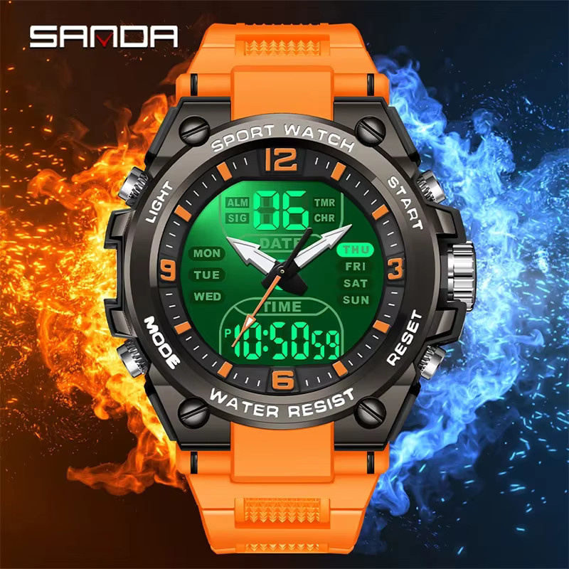 SANDA Armbanduhr, Digitaluhr, Quarz, Kunststoff, Schwarz, Herren - Bild 2