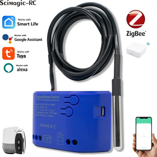 Tuya Zigbee Smart Switch Modul mit Temperatursensor und Energieüberwachung für Alexa und Google Home - Bild 1