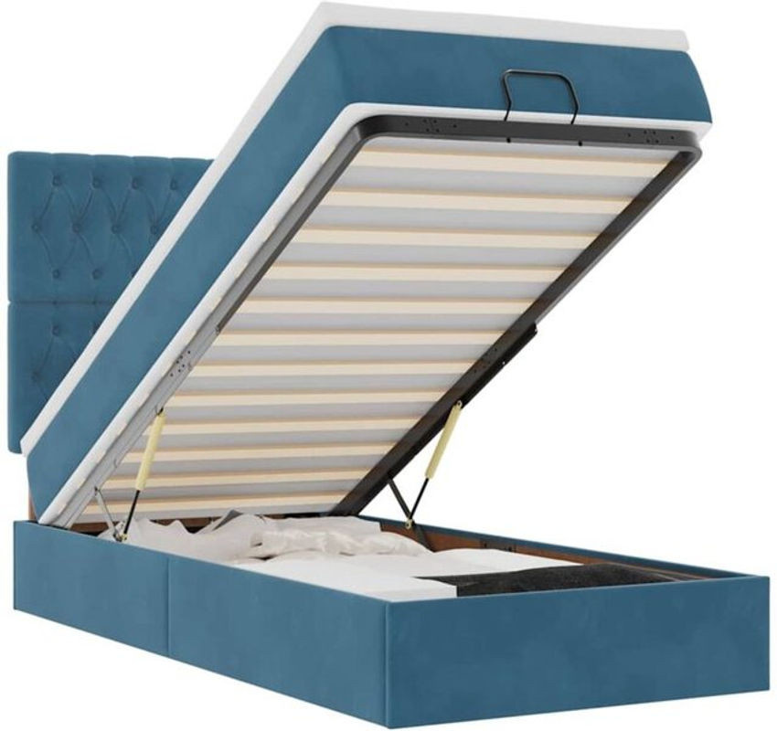 vidaxl Ottoman Polsterbett mit Matratze aus Samt in Dunkelblau B/T/H: 100 x 200 x 128 cm - Bild 1