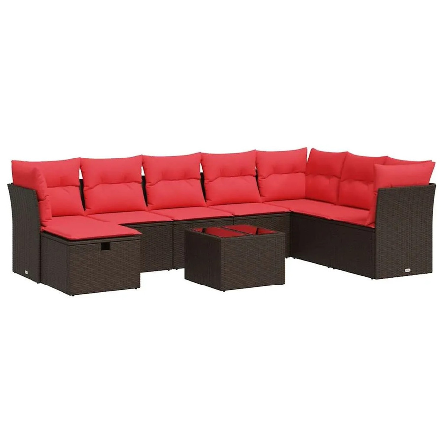 vidaXL 9-tlg. Garten-Sofagarnitur in L-Form aus braunem Poly-Rattan mit UV-beständigen Kissen und pulverbeschichtetem Stahlgestell - Bild 2