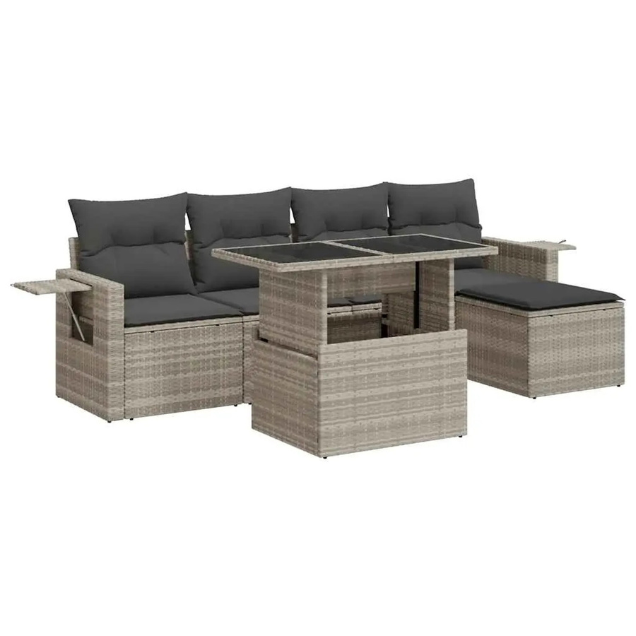 vidaXL 6-teilige Garten-Sofagarnitur aus Poly-Rattan mit Kissen in Hellgrau - Bild 2
