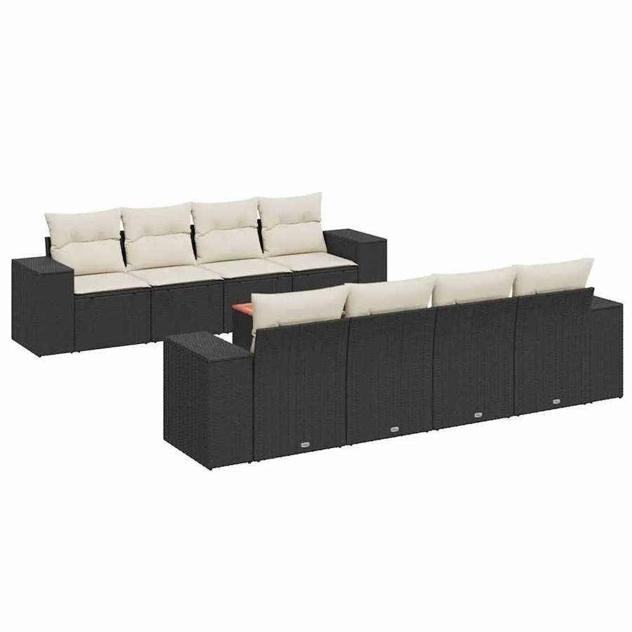 vidaXL 9-teilige Garten-Sofagarnitur aus Poly-Rattan und Akazienholz in Schwarz-Creme mit Kissen - Bild 2