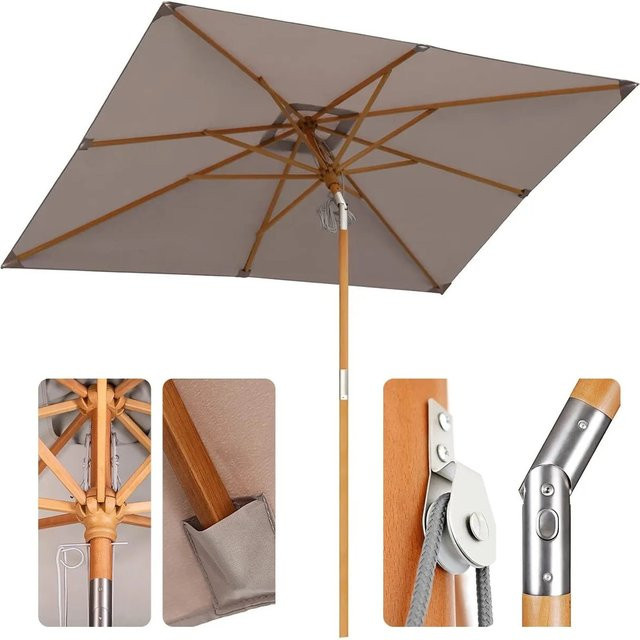 Sekey Marktschirm aus Massivholz und Polyester in Taupe mit UPF50+ Schutz, B/T: 200 x 300 cm - Bild 1