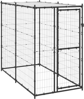 VidaXL Outdoor-Hundezwinger aus Metall mit Dach in Schwarz Matt - Bild 1