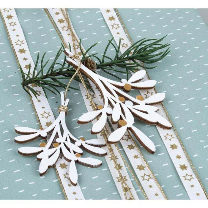Set aus 5 Holzdeko Zweigen Mistel in Natur und Beige mit Kordel von You do it - Bild 1