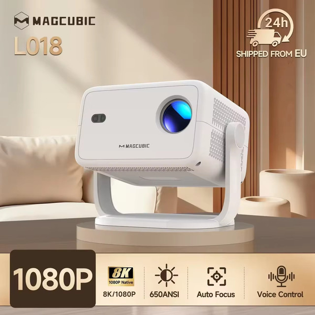 Magcubic L018 Projektor in Weiß mit Native 1080P Full HD, 650 ANSI, 8K Unterstützung, Android 14, Wi-Fi 6 und Bluetooth 5.4 mit automatischer Trapezkorrektur und Fokus - Bild 1