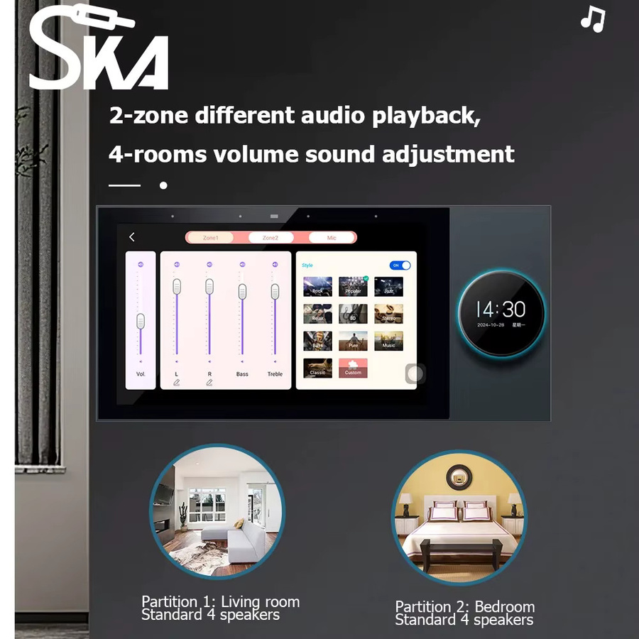 SKVA 7 Zoll Android 11 2-Zonen-Audio-Wandverstärker mit Alexa Sprachsteuerung und Tuya Smart Home Steuerung, WLAN-AV-Receiver, Schwarz - Bild 4
