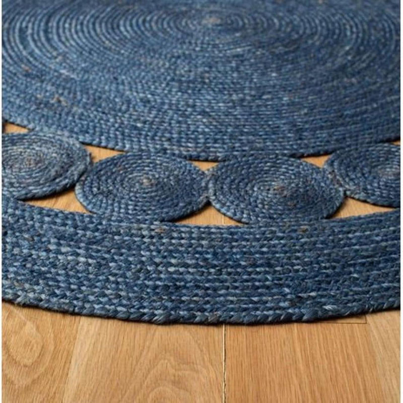 Handgefertigter runder Jute-Teppich von King of the Jute Rugs in Blau, rustikaler Naturteppich, Durchmesser: 150 cm - Bild 2