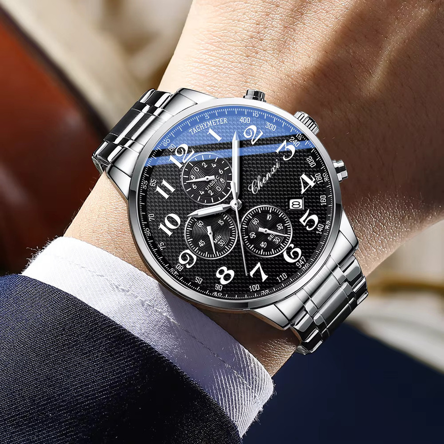 CHENXI Chronograph, Edelstahl, Quarz, Schwarz, Herren - Bild 3