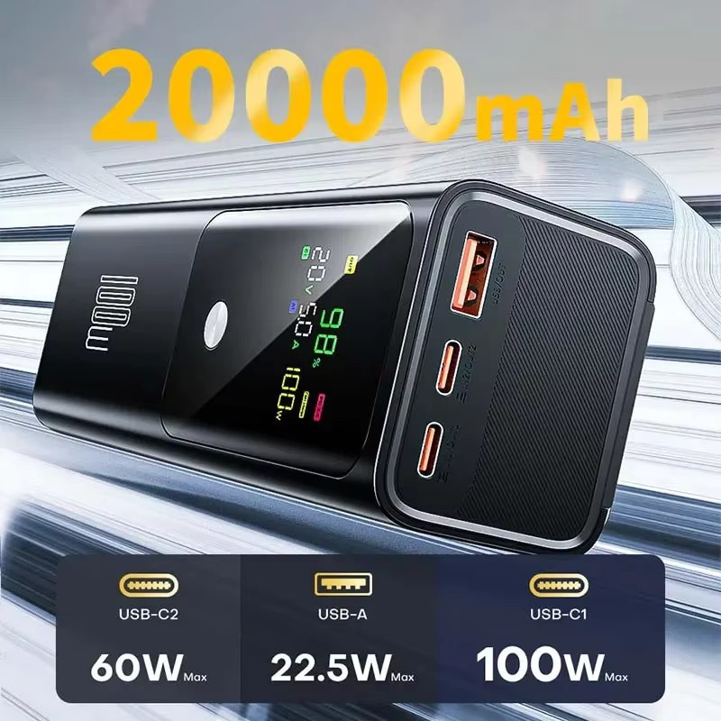 PD100W Power Bank mit 20000 mAh Kapazität und Schnellladefunktion für Laptop und iPhone, USB-C, in Schwarz oder Silber - Bild 3