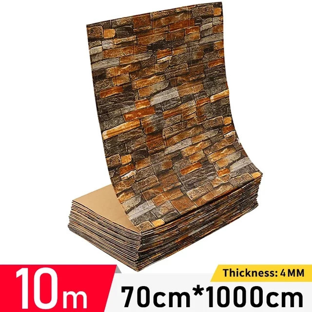 DZQ Retro 3D Wandaufkleber Ziegel Optik in Braun als Tapete für Wohnzimmer und Küche - Bild 1