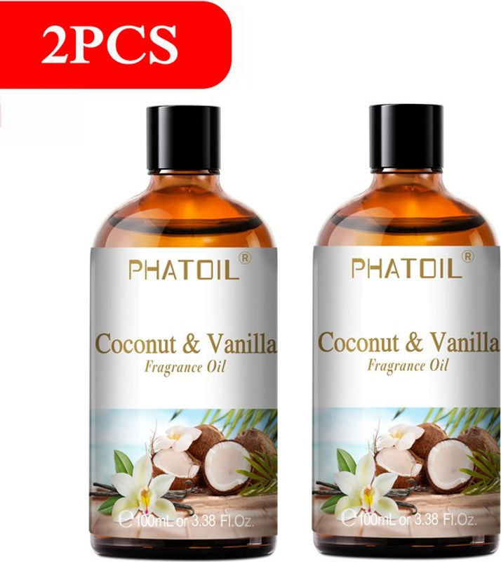 PHATOIL Fruchtduftöl Set für Aromatherapie mit Kokosnuss, Vanille, Limette, Mango, Erdbeere und Kirsche, 100 ml Glasflaschen, transparent - Bild 1