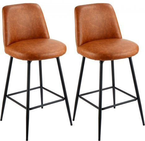 VEVOR Barhocker Set aus 2 Stück, moderne Küchenhocker mit Rückenlehne und 360 Grad Drehsitz, braunes Kunstleder mit Metallrahmen, Höhe: 98 cm - Bild 1