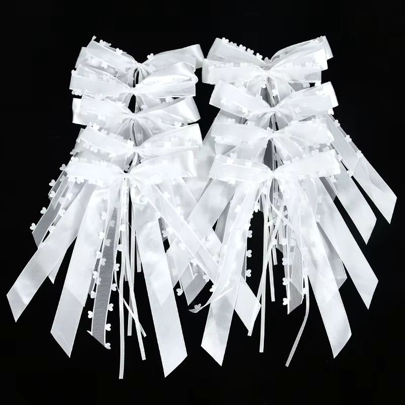 10 Stück weiße Seidenband-Schleifen mit Spitze von ZQCXLD für Hochzeit, Geburtstagsfeier und Dekoration - Bild 1